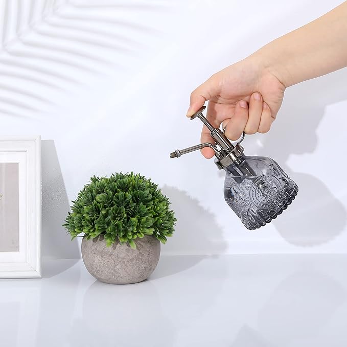 Glass Plant Mister Spray Bottle, Vintage Plant Spritzer, Succulent Spray Bottle with Top Pump, Small Plant Sprayer Mister Glass Watering Can for Indoor Outdoor House Plant - Grey-BloomoryGarden