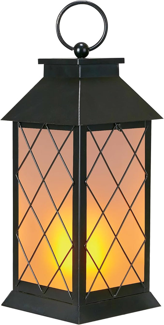 18" Solar Lanterns Outdoor Waterproof, Glass Solar Flickering Flame Lantern Large Hanging Solar Lantern Metal Decorative for Patio Garden Backyard Outside Tabletop (Vintage Black)-BloomoryGarden