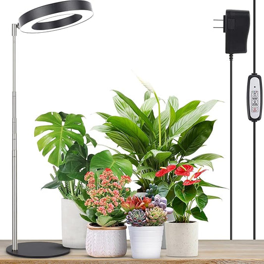 LORDEM Grow Light, LED Plant Light for Indoor Plants Growing, Full Spectrum Desk Growth Lamp with Automatic Timer for 4H/8H/12H, 4 Dimmable Levels, Height Adjustable 9.8"-30.6", Black-BloomoryGarden