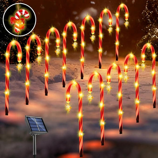 12 Pack Christmas Candy Cane Lights Outdoor Solar Pathway Lights Christmas Decorations Waterproof Driveway Walkway Markers Yard Garden Home Xmas Decor, 2-in-1 Rechargeable Solar Power-BloomoryGarden