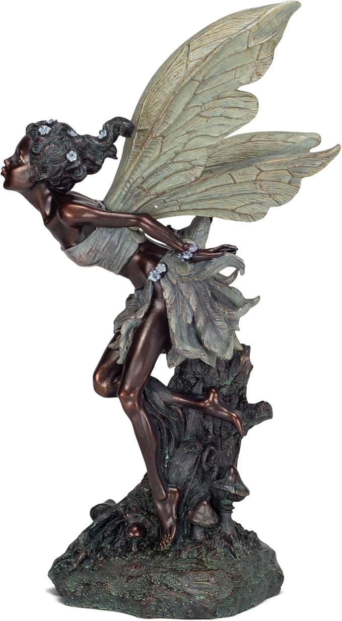 Lovely Kissing Fairy Bronze Tone 19.75 Inches Polyresin Outdoor Garden Statue-BloomoryGarden