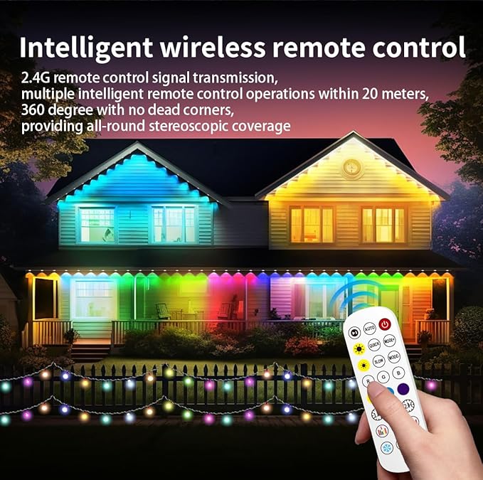 100ft Permanent Outdoor Lights for House, IP67 Waterproof RGB+IC LED Eaves Lights, 54 Scene Modes Outdoor Lighting for Christmas Garden Party Holiday Decorations, with App/Remote Control-BloomoryGarden
