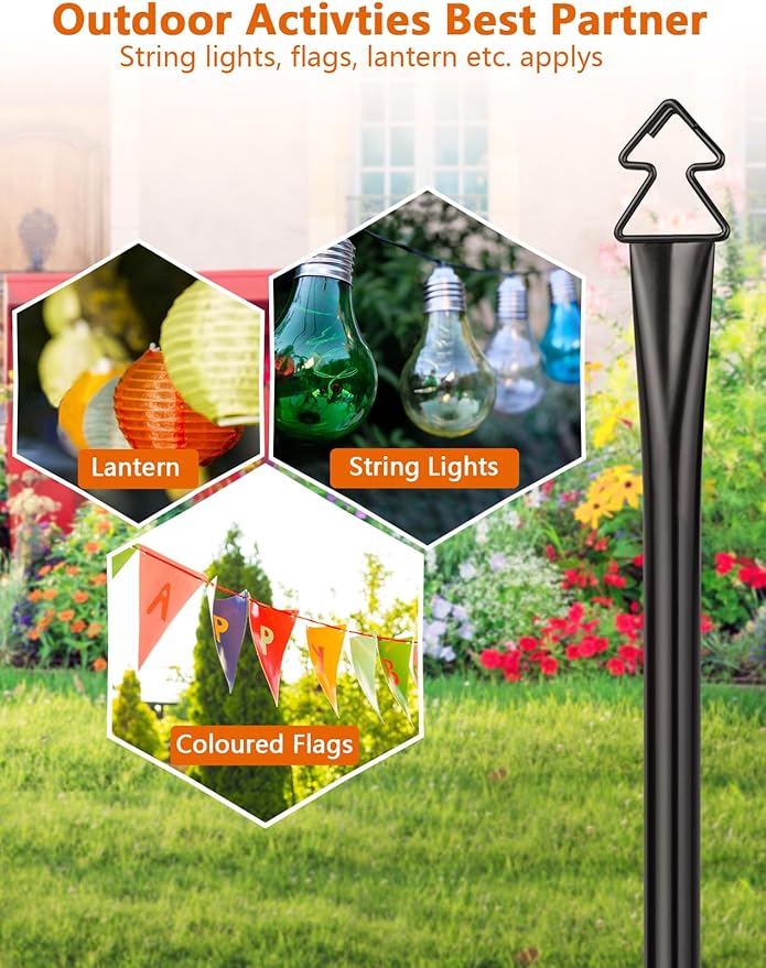 LOPANNY String Light Poles for Outside - 2 Pack 9.8FT Poles for Outdoor String Lights, Outdoor Light Poles for String Lights Hanging - Backyard, Garden, Patio, Deck Lighting Stand for Parties, Wedding-BloomoryGarden
