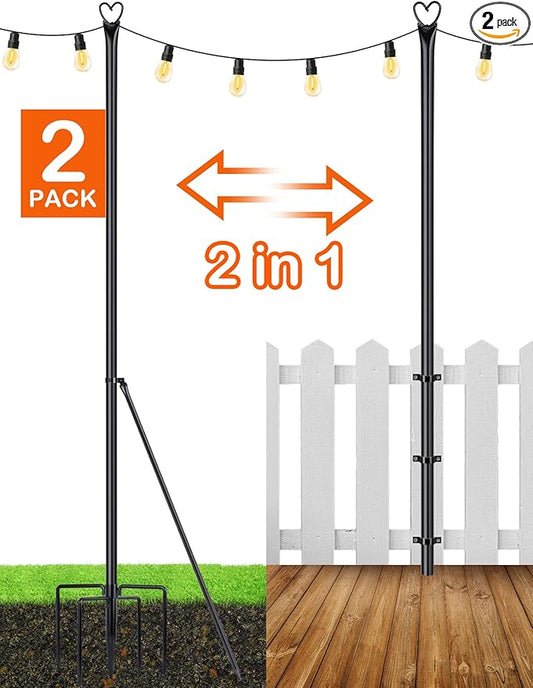 LOPANNY String Light Poles - 2 Pack 9.8 FT for Outside Hanging - Backyard, Garden, Patio, Deck Lighting Stand for Outdoor Parties, Wedding-BloomoryGarden