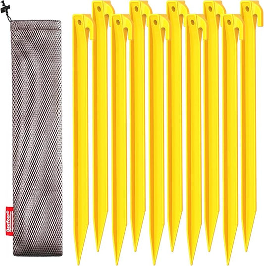 10-Pack Plastic Tent Stakes – 9-Inch Heavy Duty Canopy Anchoring Pegs for Camping, Gardening, Landscaping, Backpacking – Lightweight, Rust-Proof, Reusable Camping Stake-BloomoryGarden