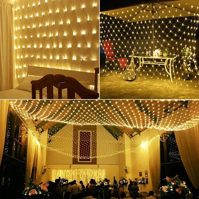 LYHOPE 12ft x 5ft 360 LED Christmas Net Lights, 8 Modes Low Voltage Mesh Christmas Decorative Lights for Xmas Trees, Bushes, Wedding, Garden, Outdoor, Indoor Decor (Warm White)-BloomoryGarden