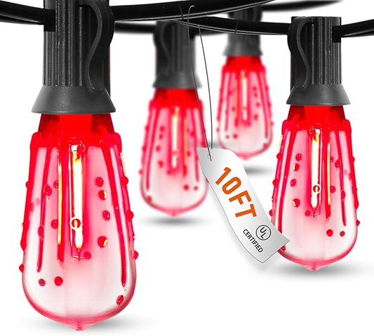10Ft Halloween LED String Lights Outdoor with 10 ST40 Red Blood Drop Lights, UL Listed Connectable Halloween Patio Lights Set for Indoor Outdoor Backyard Garden Halloween Christmas Party Decor-BloomoryGarden