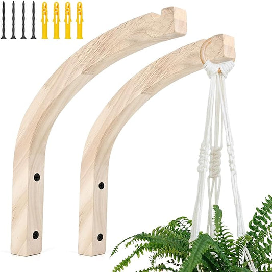 Macrame Plant Hanger for Indoor Hanging Plants, Hanging Planters for Indoor Plants, 2 Pack Wooden Wall Mounted Hanging Plant Bracket Hooks for Flower Pots Lanterns Wind Chime Light, Decoration-BloomoryGarden