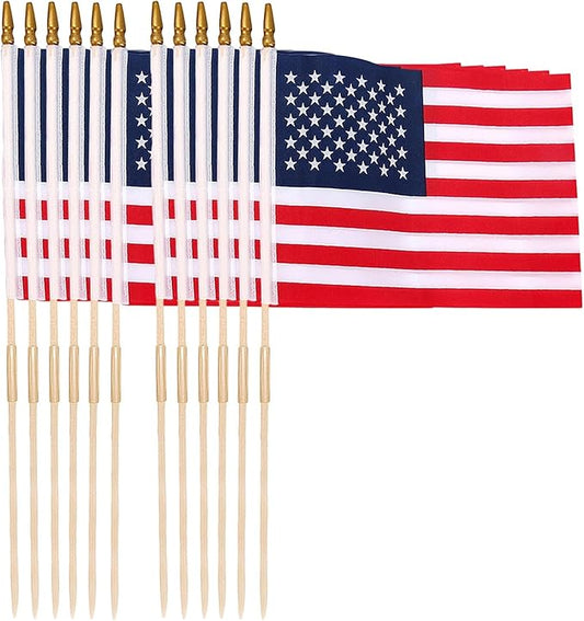 12 Pack 12x18 Inch American Flags for Outside, US Flags with Kid-Safe Spear Top ,American Flags on Stick, Patriotic Decorations,Perfect for Flag Day, Memorial Day, Independence Day Patriotic Holiday Yard Garden Flags-BloomoryGarden