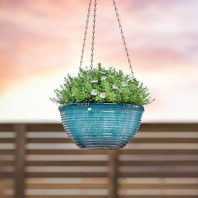 10in Hanging Planters for Indoor and Outdoor Plants, 2 Pack Hanging Planter with Drainage Hole, Round Hanging Flower Pots for Garden Home Decor (Blue)-BloomoryGarden