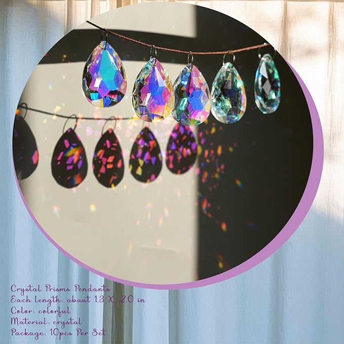10pcs 50mm Chandelier Crystal Prisms Pendants,Colorful Bauhinia Ornament Chandelier Parts,Suncatcher Hanging Crystals for Lamp Window Christmas Tree Decoration-BloomoryGarden