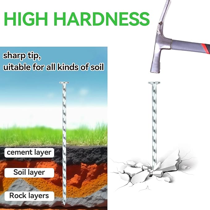 100 Pack Landscape Stakes with Gasket Caps - 6.3 Inch Heavy-Duty Galvanized Steel Garden Spikes are Used to Fixing Weed Barrier, Artificial Lawn, Patio Rug, Etc-BloomoryGarden
