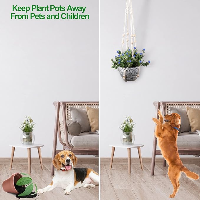 Macrame Plant Hanger for 5 to 10 Inch Plant Pots, Set of 2 Indoor Handmade 35 Inch Woven Rope Hanger Kits with Hooks and Wood Beads, Hanging Planter Basket Holder for Boho Home Decor (White, 2 Pack)-BloomoryGarden