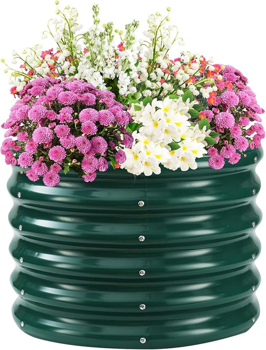 17" Tall Elevated Round Metal Rised Garden Bed- 2'x2' in Size and 0.8MM Thick Durable Planter Box for Vegetables Flowers Succulent at Patio/Garden Outdoor (Dark Green, 2FT Diameter)-BloomoryGarden