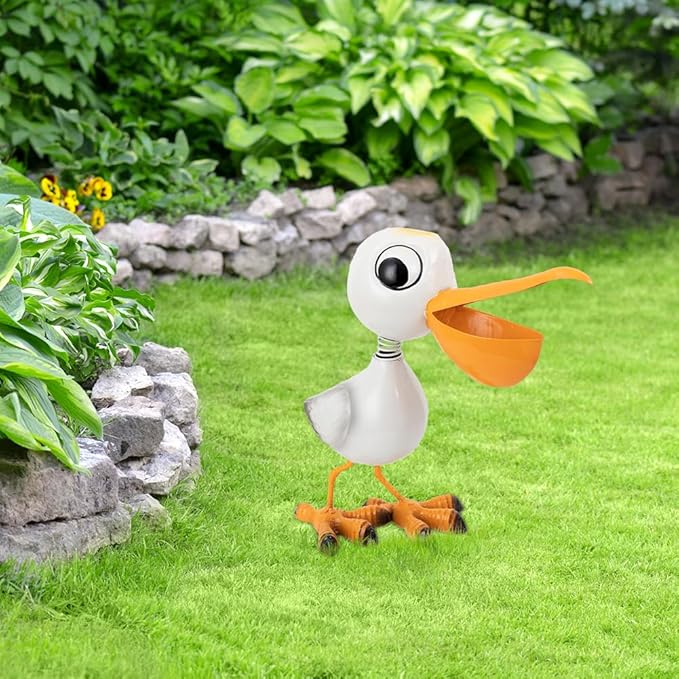 12.5" Pelican Statue Metal Yard Decorations Outdoor,Pelican Garden Statues Sculptures Seabird Ornament,Coastal Ocean Bird Yard Art Decor for Porch Patio Lawn,Metal Garden Decor for Outside-BloomoryGarden