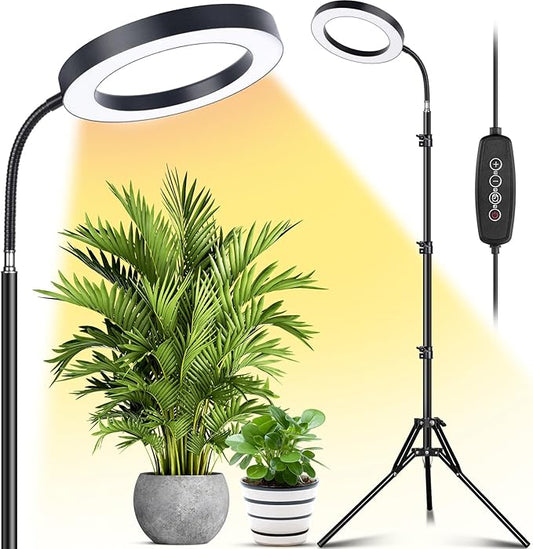 LORDEM Grow Light for Indoor Plants, Full Spectrum Plant Light with Auto Timer for 4/8/12H, 7.9" Diameter Growing Lamp with 108 LEDs, 4 Dimmable Levels, Adjustable Stand 24"-67"-BloomoryGarden