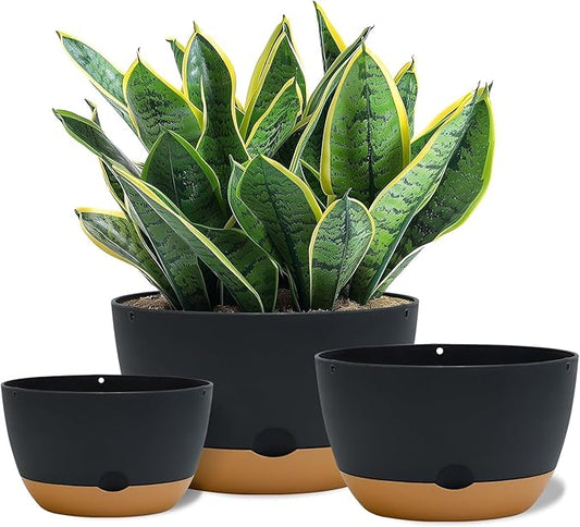 12 Inch Pots for Indoor Plants, Large Self Watering Planters with Drainage and Saucers, Plastic Outdoor Flower Pot, Set of 2, Grey-BloomoryGarden