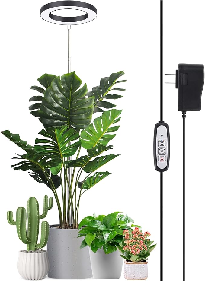 LORDEM Black Full Spectrum LED Grow Light, 72 LEDs, 4 Brightness Settings, Auto On/Off Timer, Height Adjustable, Ideal for Large Plants-BloomoryGarden