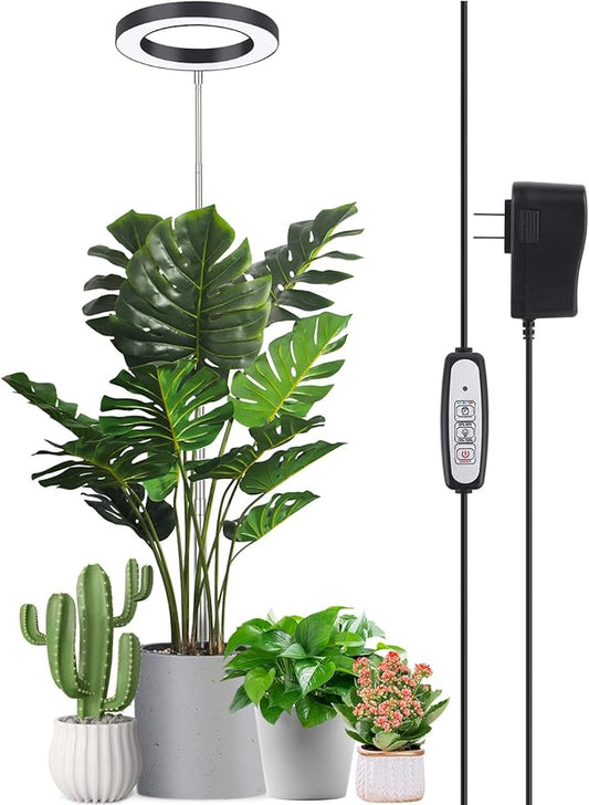 LORDEM Black Full Spectrum LED Grow Light, 72 LEDs, 4 Brightness Settings, Auto On/Off Timer, Height Adjustable, Ideal for Large Plants-BloomoryGarden