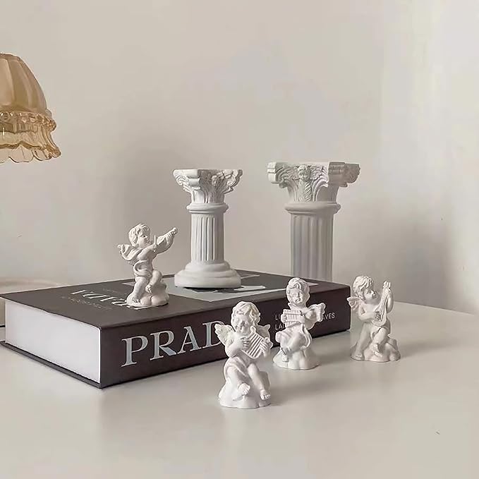 LIYAOLI 4pcs 2.7'' Cherub Decor & 2pcs Roman Decorative Columns Props Shooting,Little Angel Statues for Home Decor Adorable Music Small Angel Figurines-BloomoryGarden