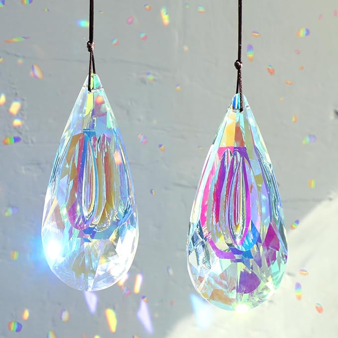120mm Crystal Suncatcher, 2 Pack Large Prism Sun Catchers Windows Hanging Ornaments Rainbow Maker Pendant Indoor Outdoor Garden Chandelier Birthday Wedding Party Valentines Day Gifts for Women-BloomoryGarden