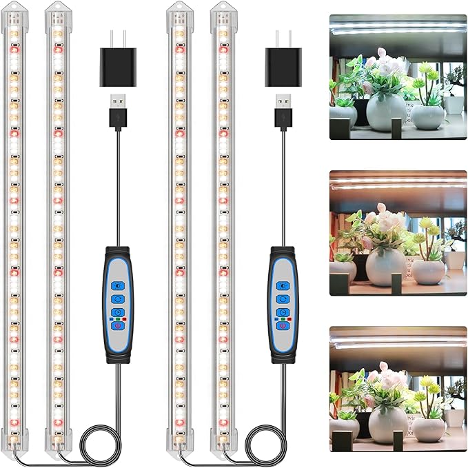 16" Plant Grow Light Strips, 120 LEDs Grow Lights for Indoor Plants Full Spectrum with Upgrade Timer 6/12/16 Hrs, 5 Dimmable Levels, 2 Pack Sunlike Grow Lamp for Hydroponics Succulent-BloomoryGarden