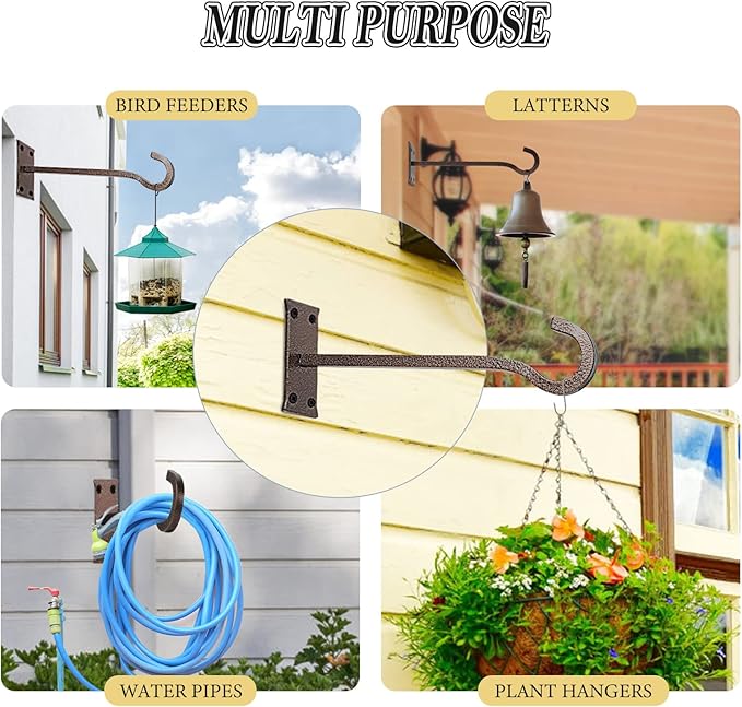 10inch Heavy Duty Plant Hangers Outdoor or Indoor Bird Feeder Hanger Shepherd Hooks 2pcs Bronze hammertone Metal Wall Hook for Hanging Plant Bracket, Lantern, Flower Basket, Wind Chimes-BloomoryGarden