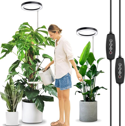LORDEM 10" Full Spectrum Plant Light, 160 LEDs Large Grow Light for Indoor Tall Plants, Growing Lamp with 4/8/12H Auto Timer, 10 Dimmable Levels, 3 Spectrum Modes, 61" Height Adjustable, Pack of 2-BloomoryGarden