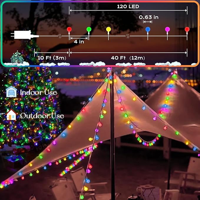 120 LED String Lights 40ft, 8 Lighting Modes Plug in Fairy String Lights for Bedroom Classroom Patio Garden Wedding Party Christmas Tree Outdoor Indoor Decorations Multicolor-BloomoryGarden