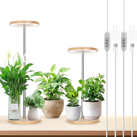 LORDEM Bamboo Grow Light, LED Plant Light for Indoor Plants Growing, Full Spectrum Bamboo Desk Growth Lamp with Automatic Timer for 4H/8H/12H, 4 Dimmable Levels, Height Adjustable, Pack of 2-BloomoryGarden