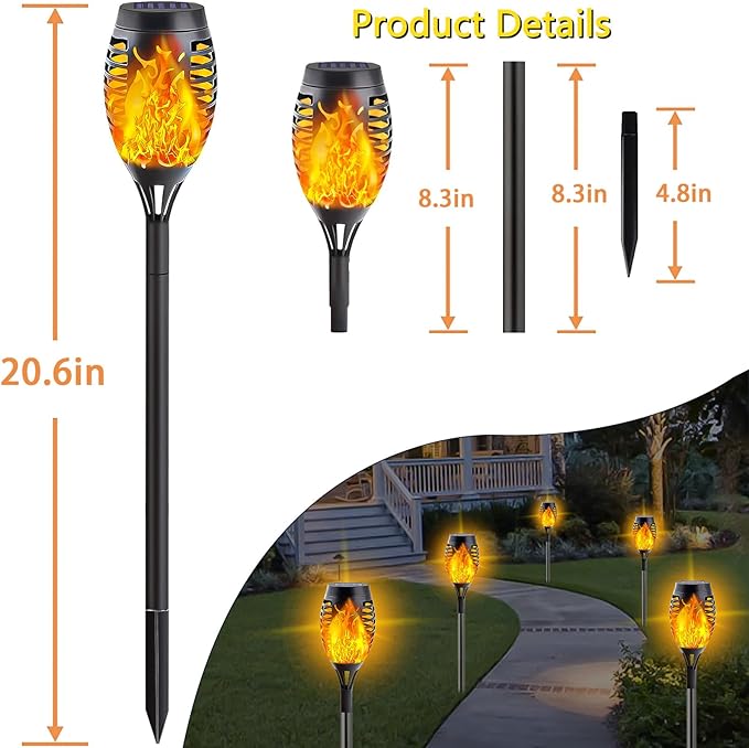 10 Pack Solar Lights Outdoor, Mini Solar Torch Lights with Flickering Flame for Garden Decor, Waterproof Solar Powered Outdoor Lights Solar Flame Torches for Pathway Patio Yard Porch Outside Decor-BloomoryGarden