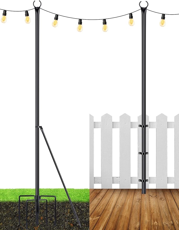 LOPANNY String Light Poles - 2 Pack 9.8FT Ft Light Poles for Outside String Lights,Outdoor Light Poles with Fork,Metal Poles Stand for Patio Deck Backyard-BloomoryGarden