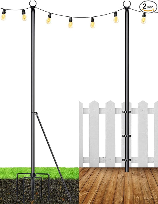 LOPANNY String Light Poles - 2 Pack 9.8FT Ft Light Poles for Outside String Lights,Outdoor Light Poles with Fork,Metal Poles Stand for Patio Deck Backyard-BloomoryGarden