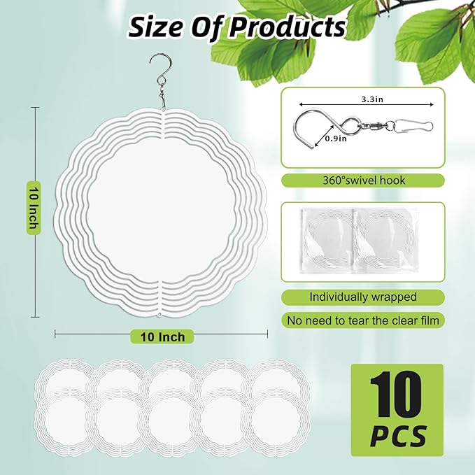 10 Pack Sublimation Wind Spinner Blanks 10 Inch,3D Wind Spinners Sublimation Blanks Products Bulk Aluminum Metal Sublimation Blank Wind Spinner for DIY Gift Indoor Outdoor Decoration-BloomoryGarden