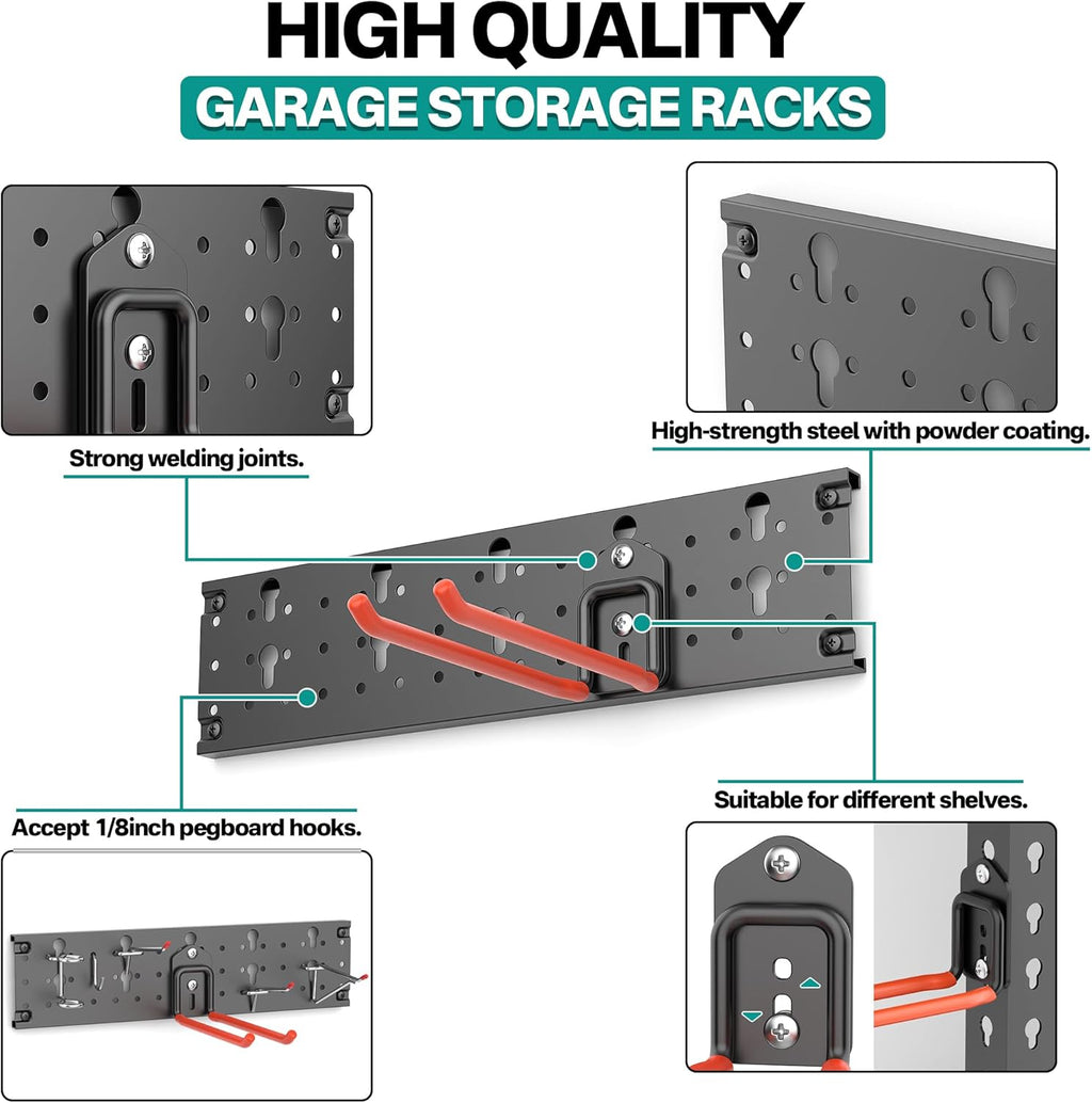 EVERHANGER Garage Tool Storage Organizer Wall Mount, Versatile Garden Tool Rack Organization, Folding Chair Hangers with 8 Multifunctional Hooks, Max Load 330lb, 48inch-BloomoryGarden