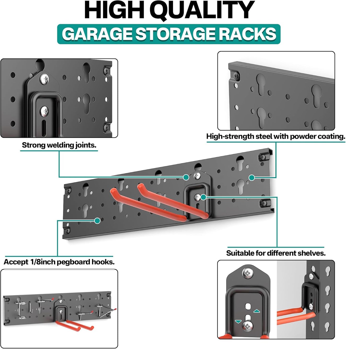 EVERHANGER Garage Tool Storage Organizer Wall Mount, Versatile Garden Tool Rack Organization, Folding Chair Hangers with 8 Multifunctional Hooks, Max Load 330lb, 48inch-BloomoryGarden