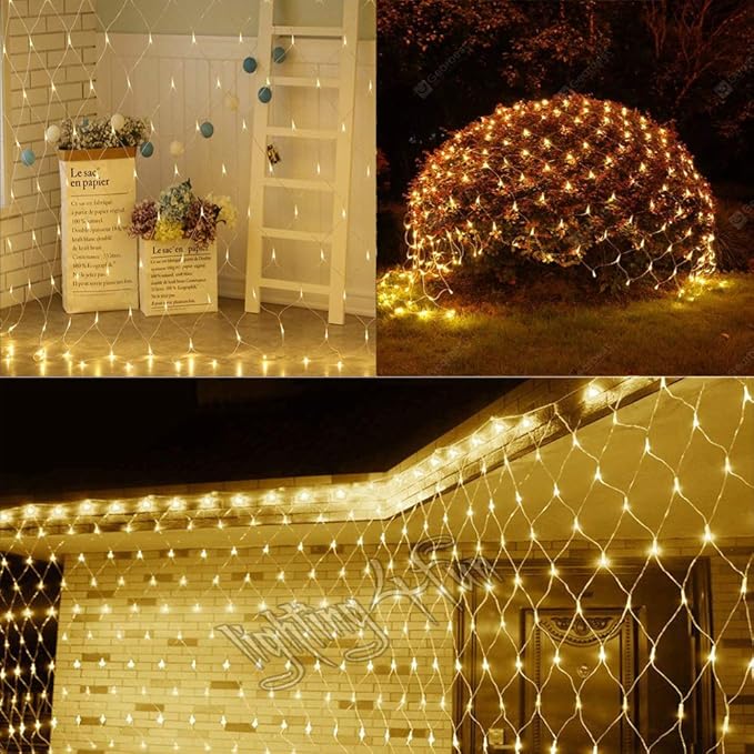 LYHOPE 12ft x 5ft 360 LED Christmas Net Lights, 8 Modes Low Voltage Mesh Christmas Decorative Lights for Xmas Trees, Bushes, Wedding, Garden, Outdoor, Indoor Decor (Warm White)-BloomoryGarden