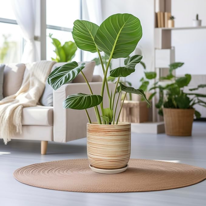 12 Inch Pots for Plants - Ceramic Planters for Indoor Plants, Large Planter Pot for Home Garden Patio Office with Drainage Hole Cylinder Flower Pot Yellow-BloomoryGarden