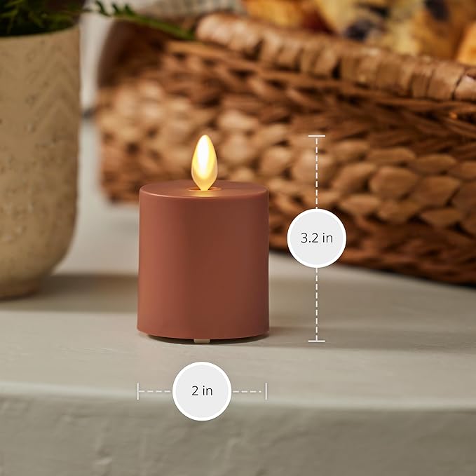 Luminara Outdoor Votive Flameless LED Candle, Baked Clay 2" x 3.2", Moving Flame Battery Operated Timer Remote Ready IPX4 Matte Plastic Finish-BloomoryGarden