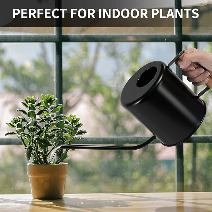 1.5 Liter Black Watering Can for Indoor Plants, House Plants, Flower Watering, Outdoor Plants - Small Metal Watering Can with Long Spout-BloomoryGarden