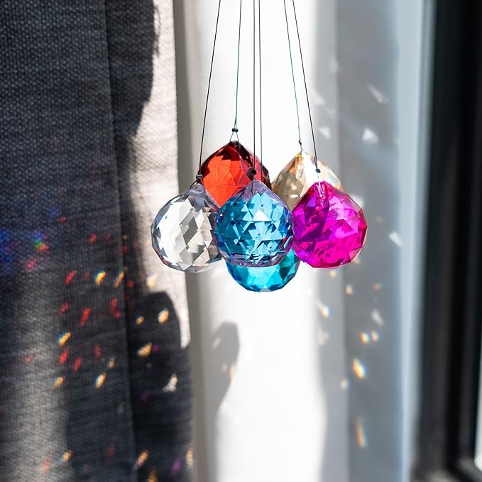 10 Pack Crystal Ball 1.18"/30mm Prism Sun Shine Catcher Rainbow Pendants Maker, Hanging Crystals Prisms for Windows, for Feng Shui, for Gift (Multi-Colors)-BloomoryGarden