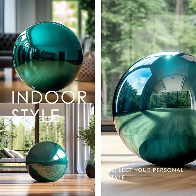 10 Inch Stainless Steel Gazing Globe,v2croft Hollow Ball Mirrored Surface Polished Shiny Sphere,Garden Stainless Steel Gazing Ball for Outdoor Lawn Pond Yard Ornament(Light Blue)-BloomoryGarden
