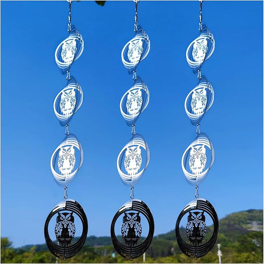 12 Discs Owl Bird Scare Discs Set-Highly Reflective Double-Sided Bird Reflectors,Extra Sparkly Owl Wind Spinner Outdoor Garden Decor, Bird Devices Deterrent to Scare Birds Away from Yard Patio Farm-BloomoryGarden