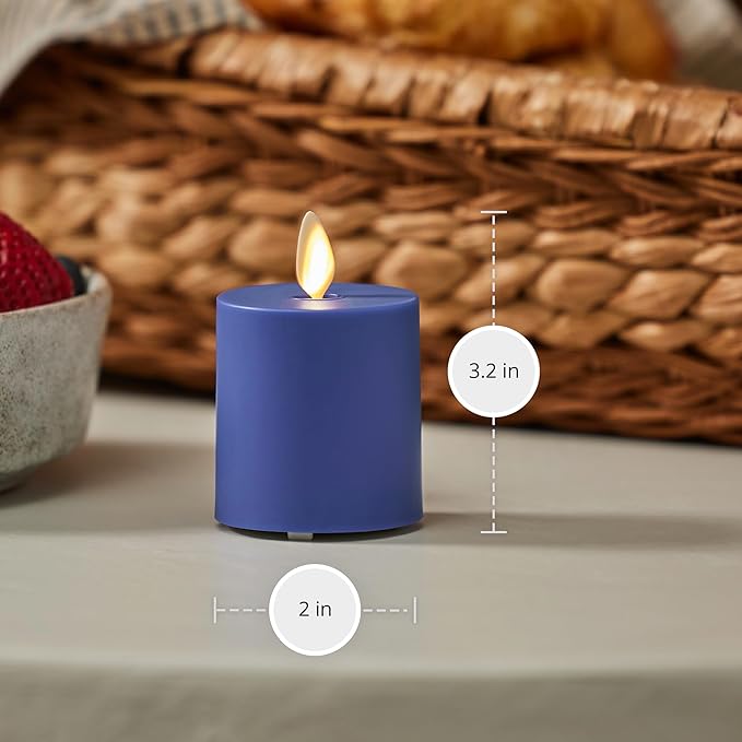 Luminara Outdoor Votive Flameless LED Candle, Vivid Ultramarine 2" x 3.2", Moving Flame Battery Operated Timer Remote Ready IPX4 Matte Plastic Finish-BloomoryGarden