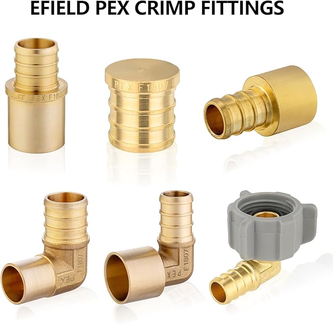 (Pack of 5) EFIELD Barb Crimp Pex 3/4" Plug (End Cap) Brass Fitting, ASTM F1807