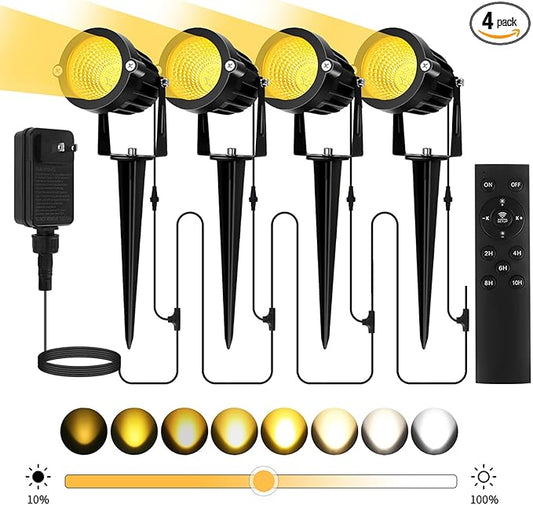 Low Voltage Landscape Lighting Kit: 4-IN-1 LED Landscape Lights with Stepless Color Temperature 2700K-6500K & Stepless Dimming & Timer | 6W Outdoor Spot Lights with Plug-in Transformer for Yard Garden-BloomoryGarden