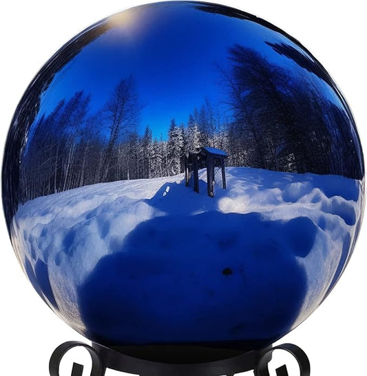 10 Inch Stainless Steel Gazing Globe,v2croft Hollow Ball Mirrored Surface Polished Shiny Sphere,Garden Stainless Steel Gazing Ball for Outdoor Lawn Pond Yard Ornament(Blue)-BloomoryGarden