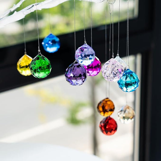 15pcs Crystal Ball Prism 30mm Handmade Feng Shui Faceted Decor Rainbow Maker(Multi-Color)-BloomoryGarden