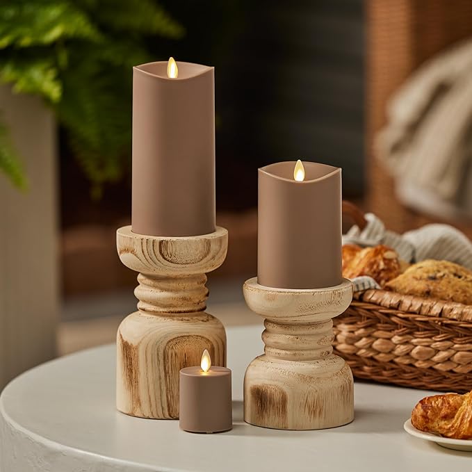 Luminara Outdoor Votive Flameless LED Candle, Timeless Taupe 2" x 3.2", Moving Flame Battery Operated Timer Remote Ready IPX4 Matte Plastic Finish-BloomoryGarden