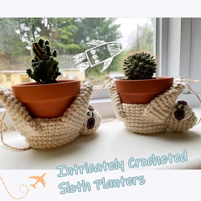 Macrame Plant Hanger Crochet Sloth Hanging Planter Sloth Gifts,5 Inch Animal Wall Hanging Plant Holder for Plant Sloth Lovers, Home Decor Indoor Outdoor Plants Succulent Gifts-BloomoryGarden